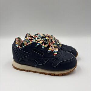 Reebok 320 Shoes Kids Size 7.5 Blue Rainbow Stripe Laces Low Top Sneakers